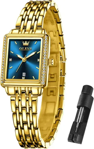 Stainless Steel Date Womens Watches Easy to Read Waterproof Analog Quartz Ladies Watch Small Face seclusion Dutchman entourage immerse Thin Dress Casual Women's Wrist Watches(White/Gold/Blue) OLEVS Luxury Watches for Women Square Gold 