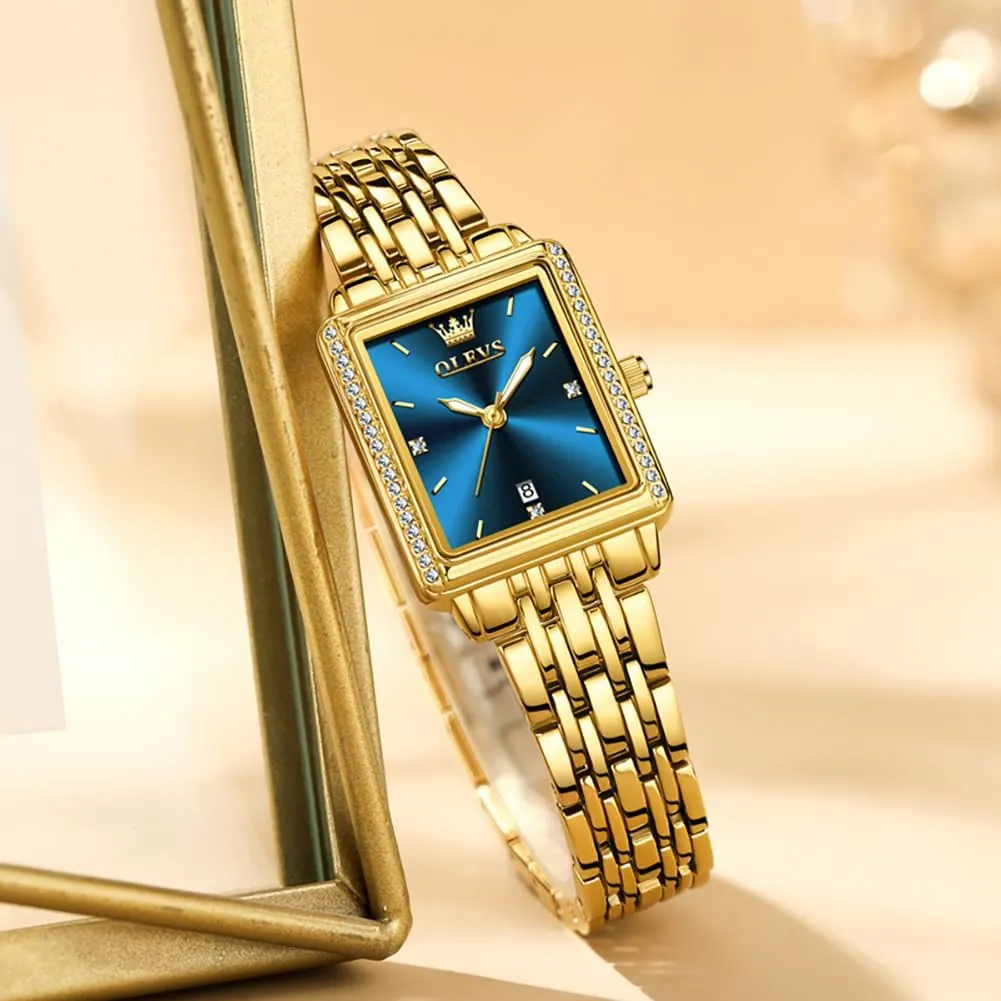 Stainless Steel Date Womens Watches Easy to Read Waterproof Analog Quartz Ladies Watch Small Face seclusion Dutchman entourage immerse Thin Dress Casual Women's Wrist Watches(White/Gold/Blue) OLEVS Luxury Watches for Women Square Gold 
