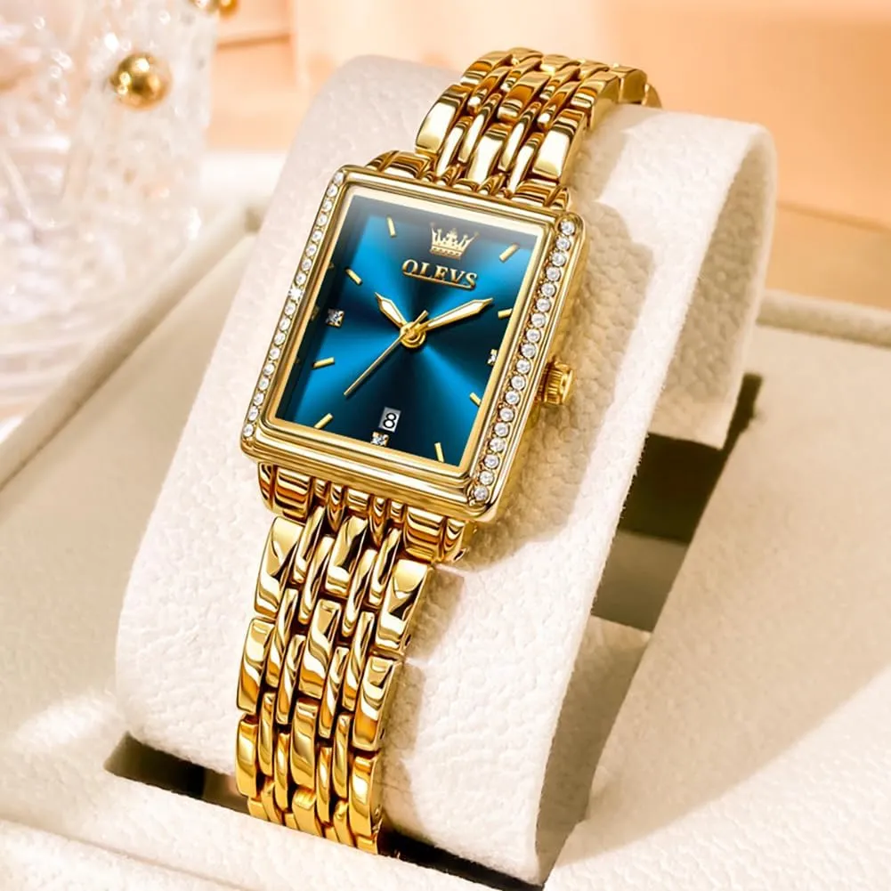 Stainless Steel Date Womens Watches Easy to Read Waterproof Analog Quartz Ladies Watch Small Face seclusion Dutchman entourage immerse Thin Dress Casual Women's Wrist Watches(White/Gold/Blue) OLEVS Luxury Watches for Women Square Gold 