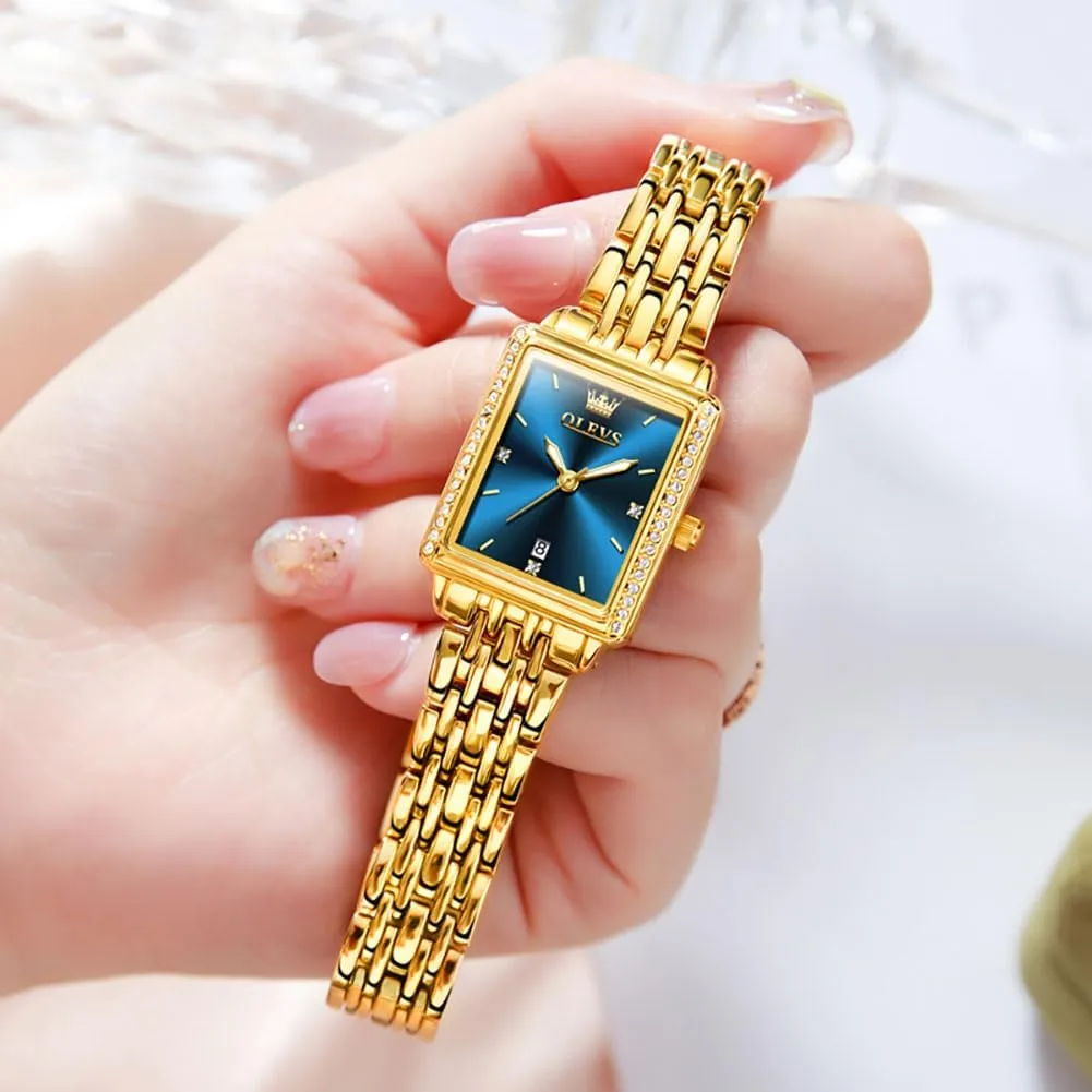 Stainless Steel Date Womens Watches Easy to Read Waterproof Analog Quartz Ladies Watch Small Face seclusion Dutchman entourage immerse Thin Dress Casual Women's Wrist Watches(White/Gold/Blue) OLEVS Luxury Watches for Women Square Gold 