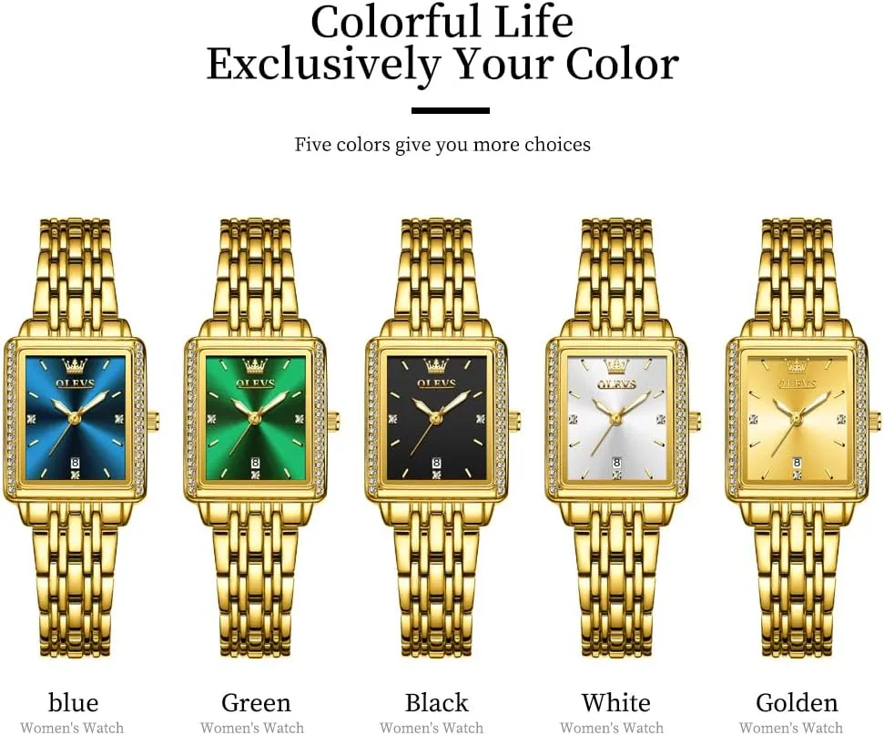 Stainless Steel Date Womens Watches Easy to Read Waterproof Analog Quartz Ladies Watch Small Face seclusion Dutchman entourage immerse Thin Dress Casual Women's Wrist Watches(White/Gold/Blue) OLEVS Luxury Watches for Women Square Gold 