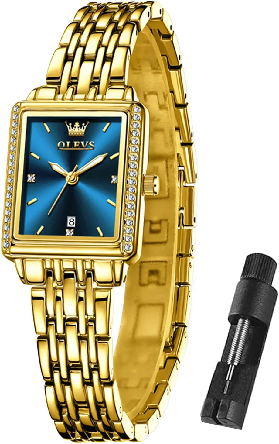 Stainless Steel Date Womens Watches Easy to Read Waterproof Analog Quartz Ladies Watch Small Face seclusion Dutchman entourage immerse Thin Dress Casual Women's Wrist Watches(White/Gold/Blue) OLEVS Luxury Watches for Women Square Gold 