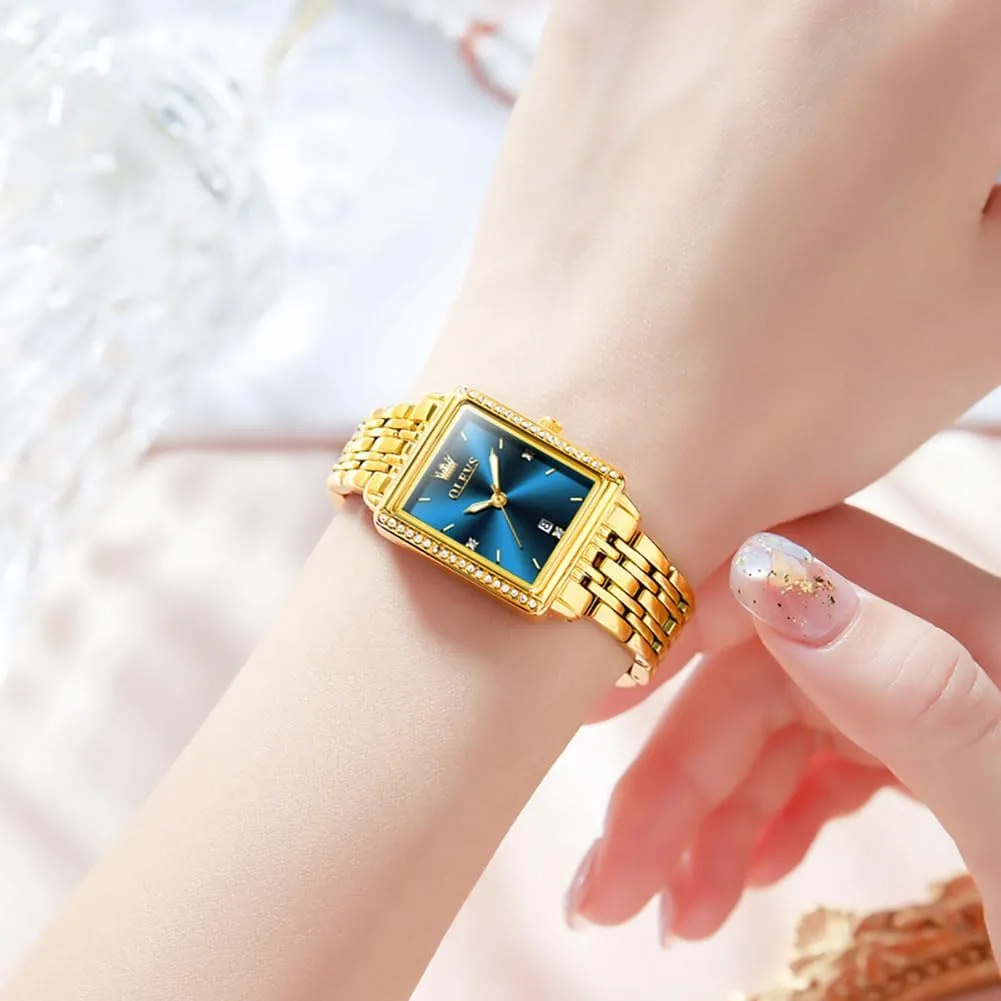 Stainless Steel Date Womens Watches Easy to Read Waterproof Analog Quartz Ladies Watch Small Face seclusion Dutchman entourage immerse Thin Dress Casual Women's Wrist Watches(White/Gold/Blue) OLEVS Luxury Watches for Women Square Gold 