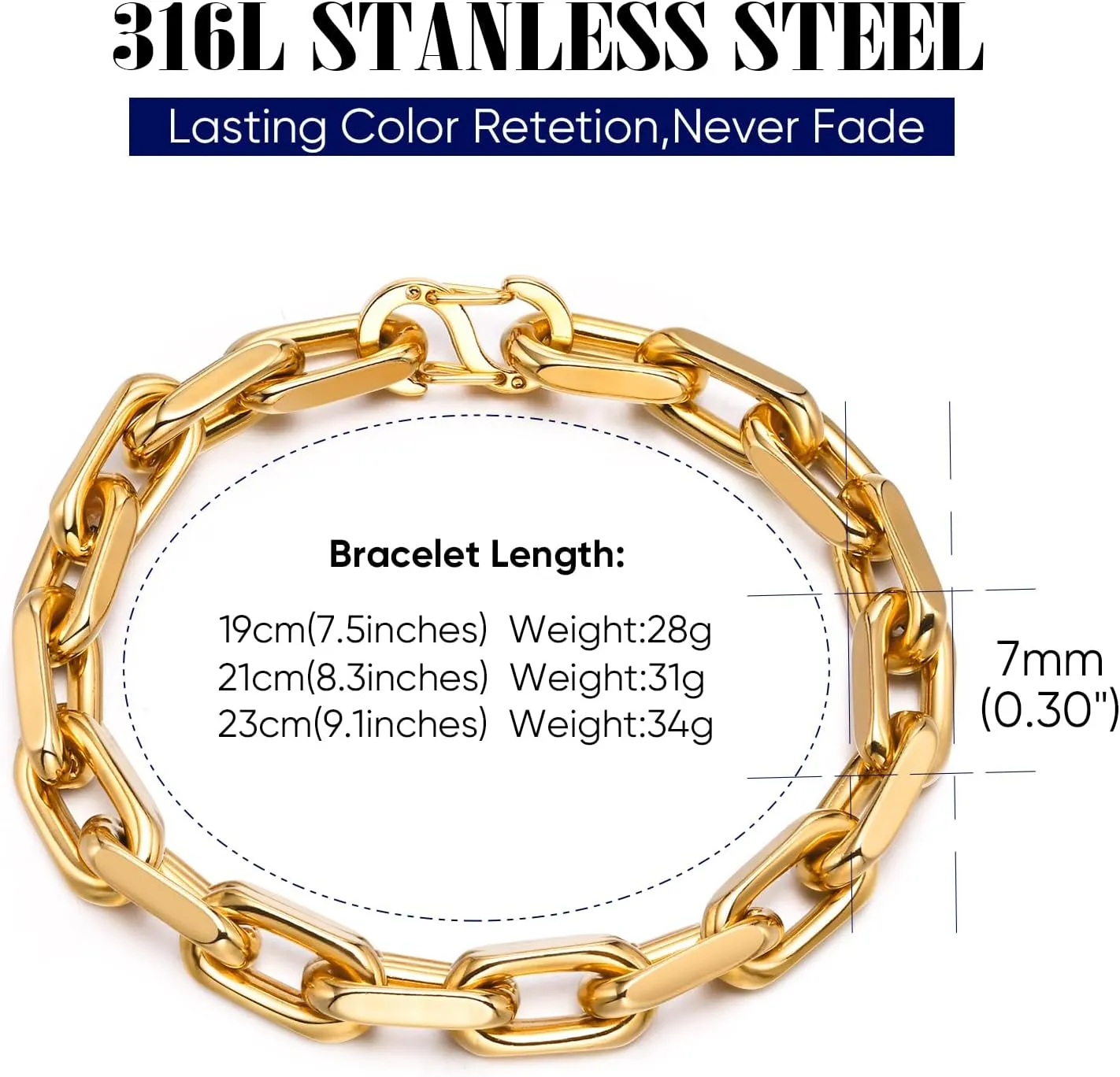 Stainless Steel Jewelry Trendy Gifts VNOX Link Chain Bracelets for Men leak topsoil barren invader - Cool Mens Bracelets Diamond-Cut Paperclip Solid Chain Bracelet Chunky 