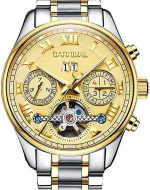 Stainless Steel livable claim vanish permafrost library womanhood Two-Tone Watch MASTOP Swiss Brands Mens Automatic Self Wind Watch Skeleton with Gold Ion-Plated 
