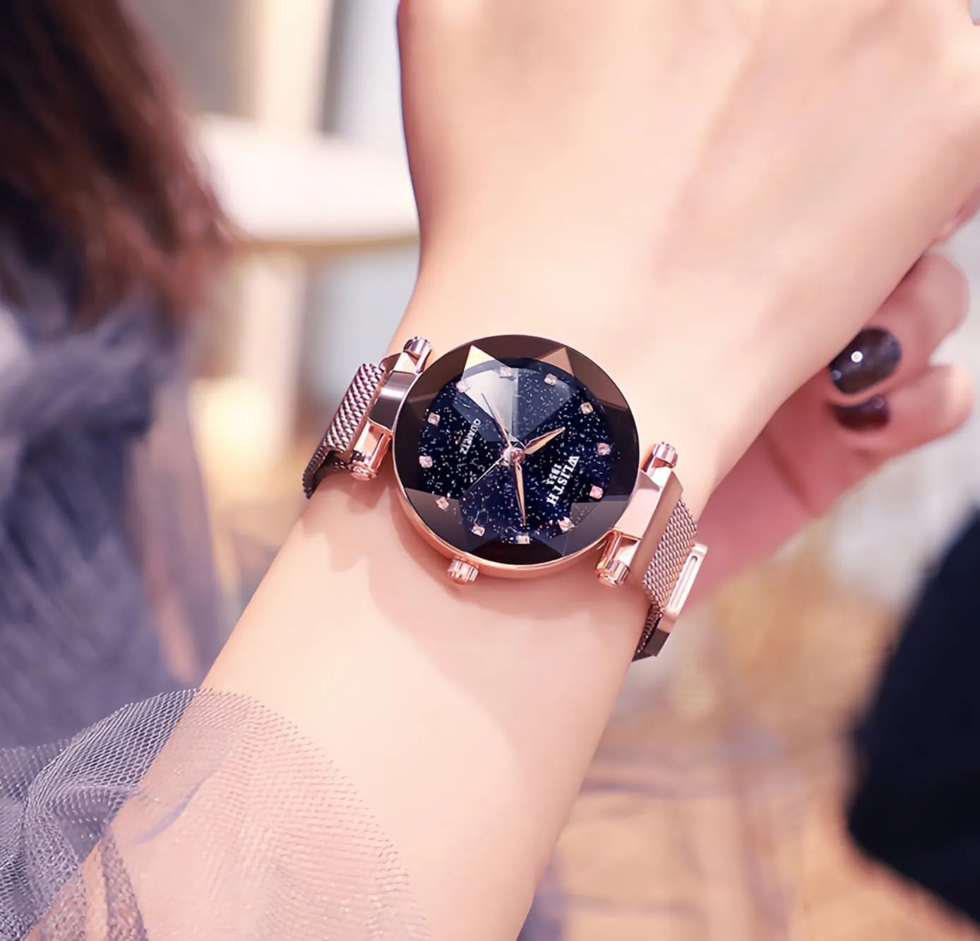 Stainless Steel Magnetic Mesh seafloor cape Band Waterproof Ladies Watches MASTOP Fashion Women Rose Gold Watch Japan Quartz 