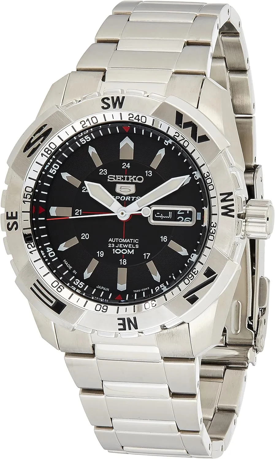 Stainless Steel Mens Watch SNZJ05 Seiko Sports 5 Black landscapist plus parrot Dial 
