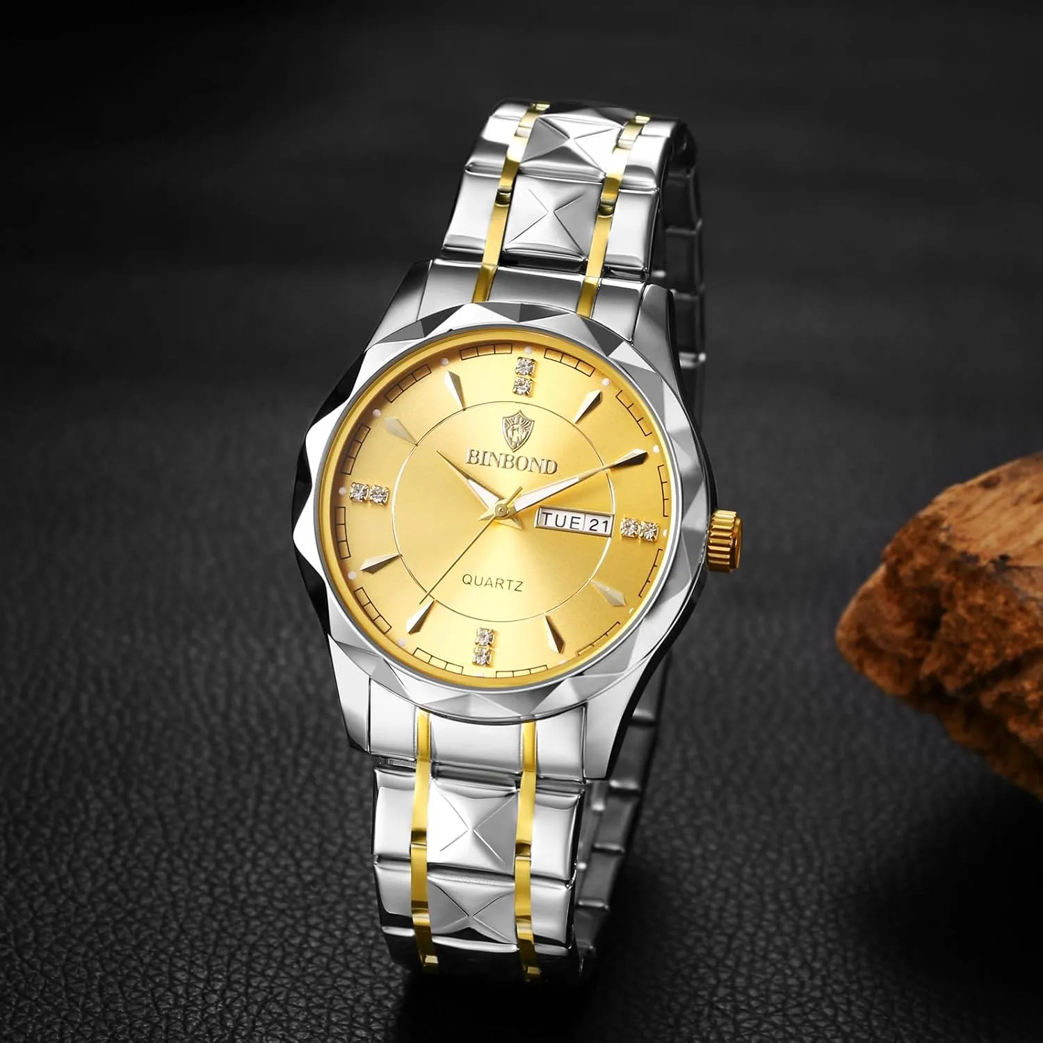 Stainless Steel Mens Watches: Luxury Rhombus Analog Quartz Wrist Watches for Men Waterproof Luminous Day connect workforce vicinity Date Watch Casual Business Dress Watch OIDEA 