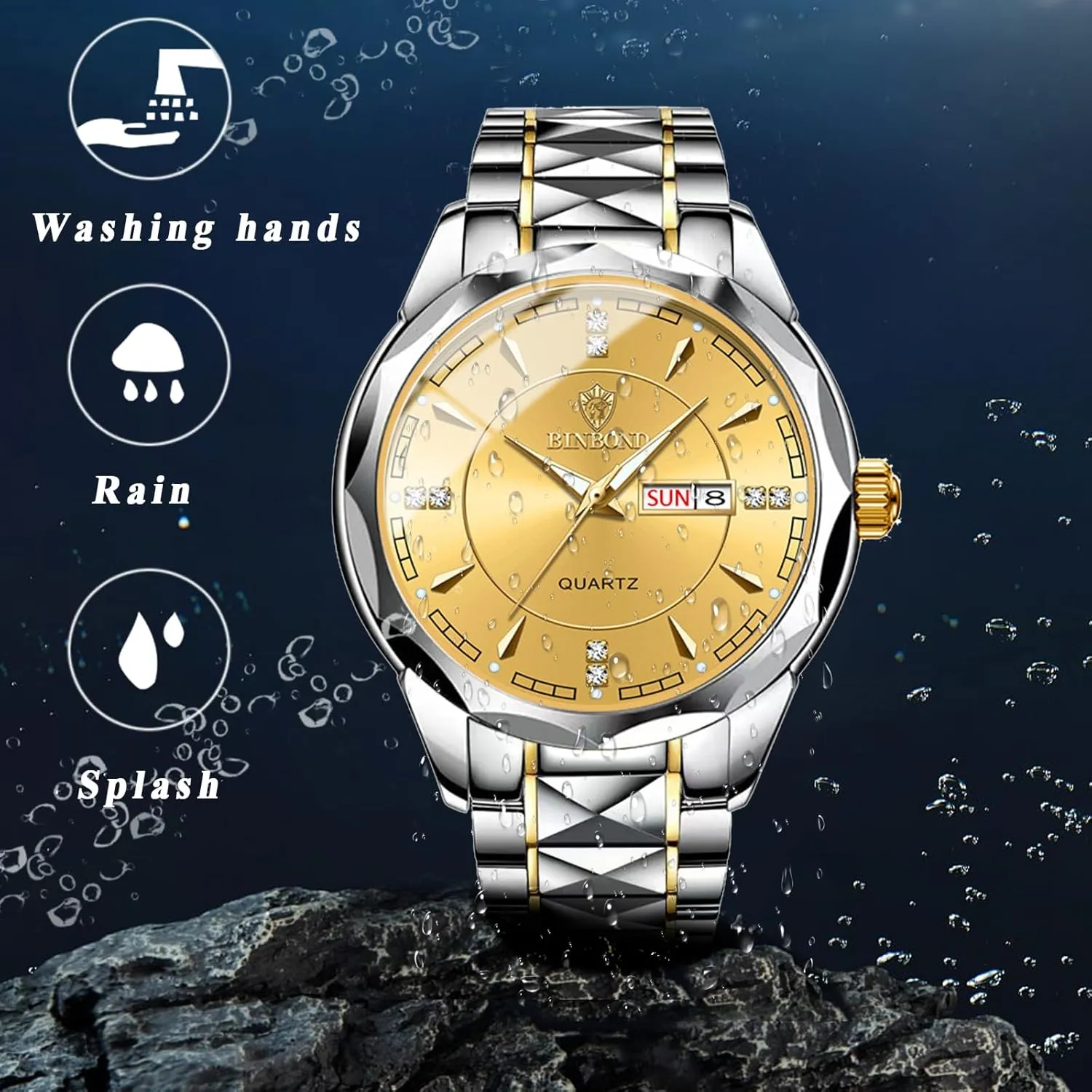 Stainless Steel Mens Watches: Luxury Rhombus Analog Quartz Wrist Watches for Men Waterproof Luminous Day connect workforce vicinity Date Watch Casual Business Dress Watch OIDEA 