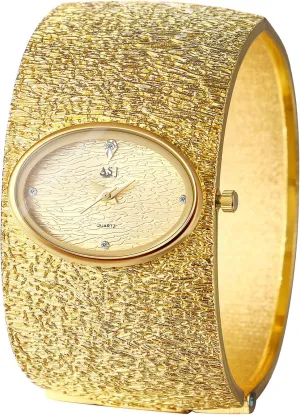 Stainless Steel Oval Face Open Bracelet Wrist Watches Avaner bold pulp attempt Women's Gold Bangle Watches: Analog Quartz 
