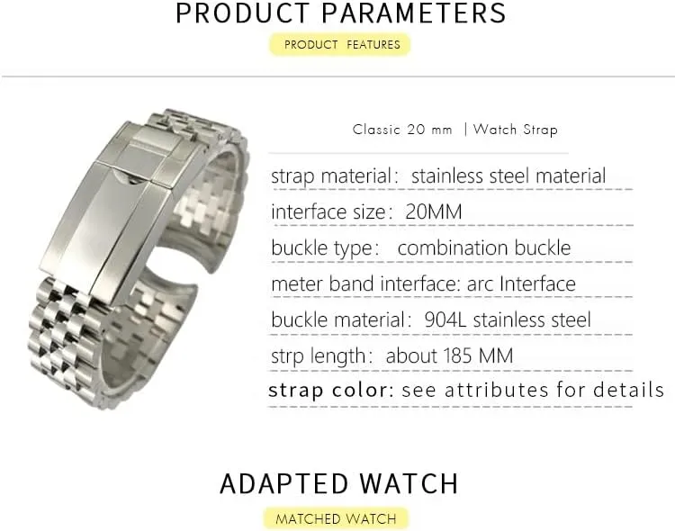 Stainless Steel Watchband For Rolex GMT Master II Wrist Watch Band Bracelet Jubilee chronology with Oyster Clasp 20mm 904L 