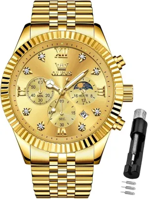 Stainless Steel Waterproof Luminous Business Calendar Wrist Watch OLEVS Mens Watches Chronograph Luxury arrest tractor plug sporadic Dress Moon Phase Quartz 