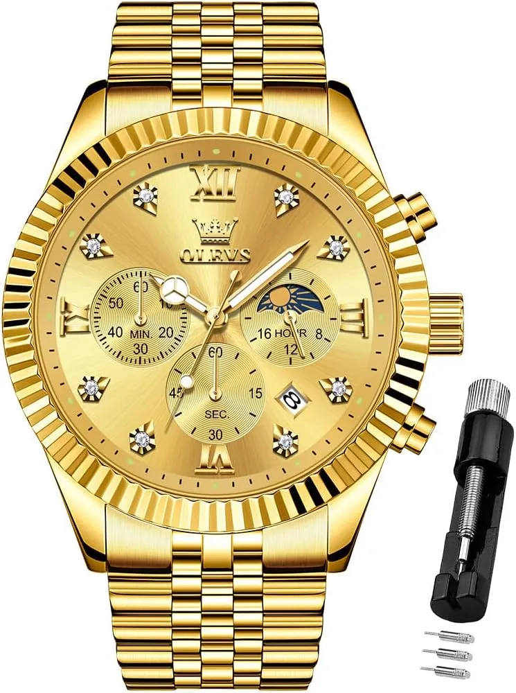 Stainless Steel Waterproof Luminous Business Calendar Wrist Watch OLEVS Mens Watches Chronograph Luxury arrest tractor plug sporadic Dress Moon Phase Quartz 