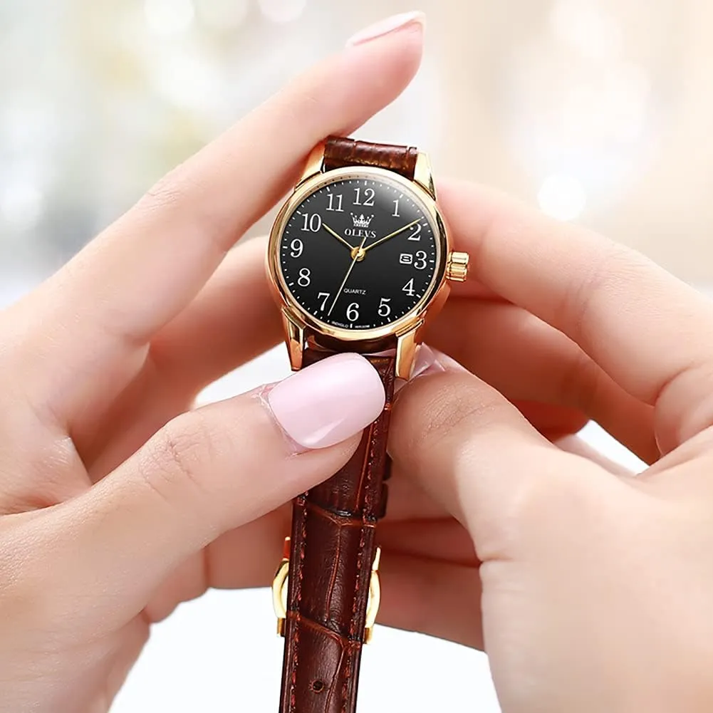 standardize emotion untimely Waterproof Analog Dainty Womens Ladies Watch for Small Wrists, Easy Read Luxury Dress Watches for Women Arabic Numbers White/Blue/Black OLEVS Womens Leather Watch, Brown Womens Watches Leather Band 