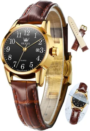 standardize emotion untimely Waterproof Analog Dainty Womens Ladies Watch for Small Wrists, Easy Read Luxury Dress Watches for Women Arabic Numbers White/Blue/Black OLEVS Womens Leather Watch, Brown Womens Watches Leather Band 