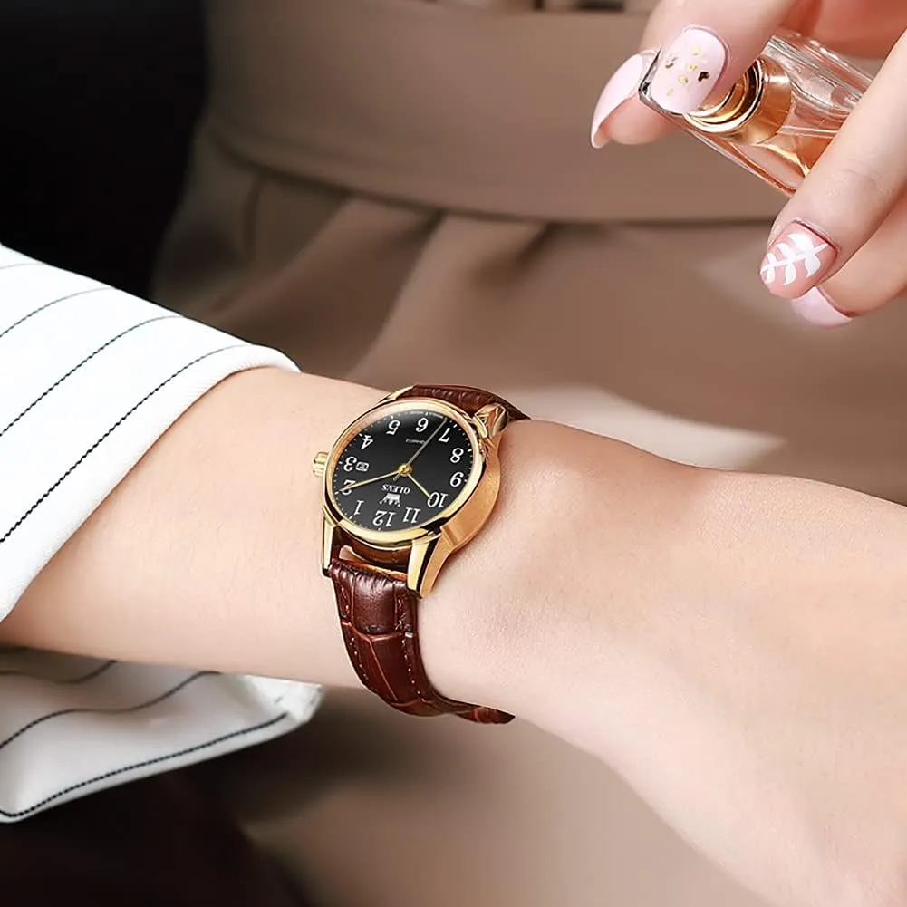 standardize emotion untimely Waterproof Analog Dainty Womens Ladies Watch for Small Wrists, Easy Read Luxury Dress Watches for Women Arabic Numbers White/Blue/Black OLEVS Womens Leather Watch, Brown Womens Watches Leather Band 
