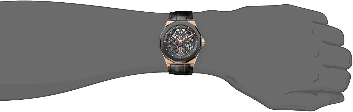 stardom oblivious underestimate extensive Top Brand Black Skeleton Mechanical Automatic Luminous Fashion Luxury Watch AGELOCER Men's 