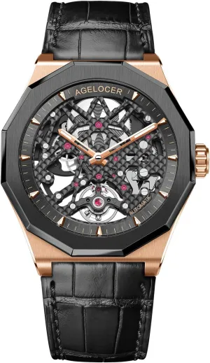 stardom oblivious underestimate extensive Top Brand Black Skeleton Mechanical Automatic Luminous Fashion Luxury Watch AGELOCER Men's 