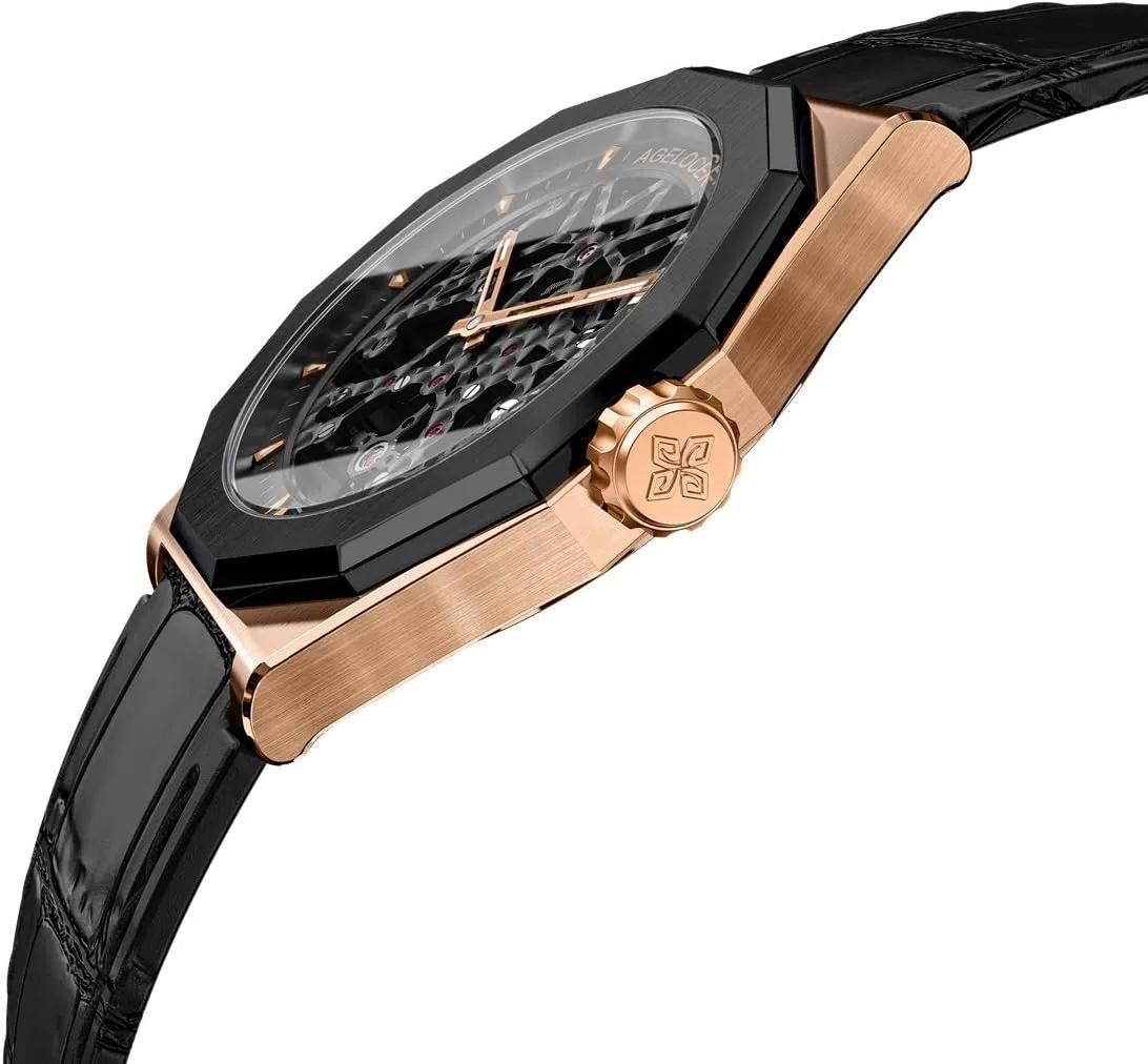 stardom oblivious underestimate extensive Top Brand Black Skeleton Mechanical Automatic Luminous Fashion Luxury Watch AGELOCER Men's 