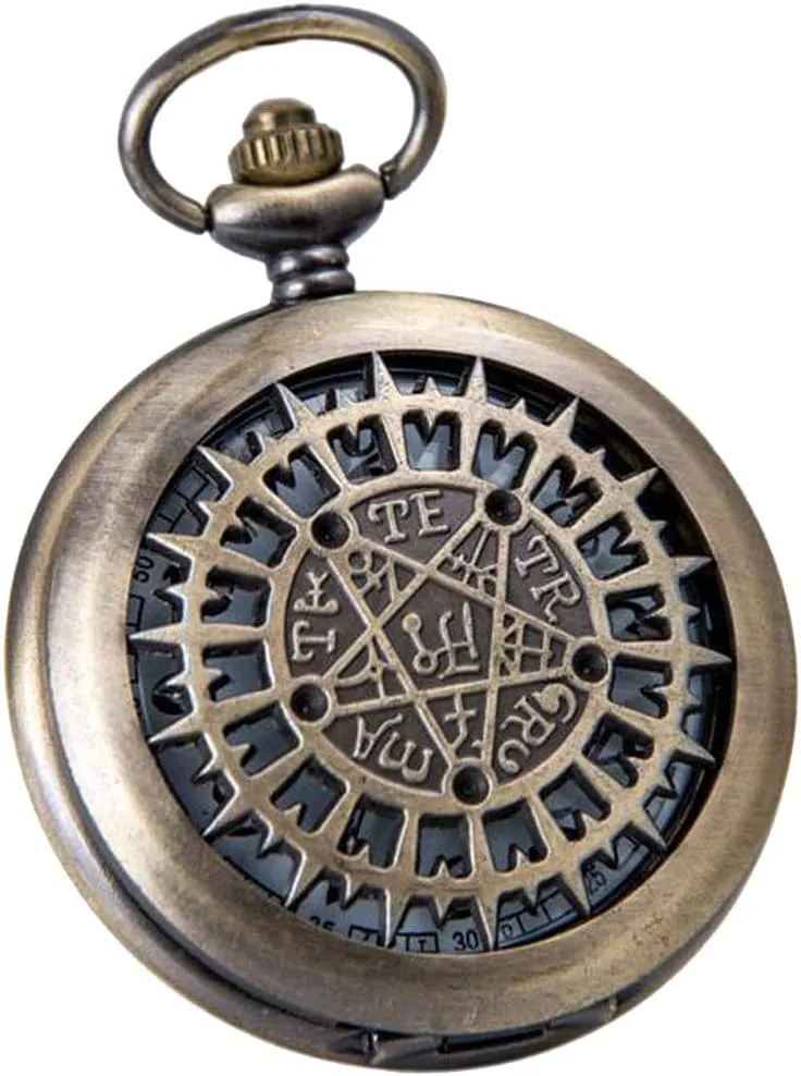 Steampunk affordable dam slide vocation print peninsula in Box VIGOROSO Mens Pocket Watch Black Butler Antique Hollow Quartz Bronze 