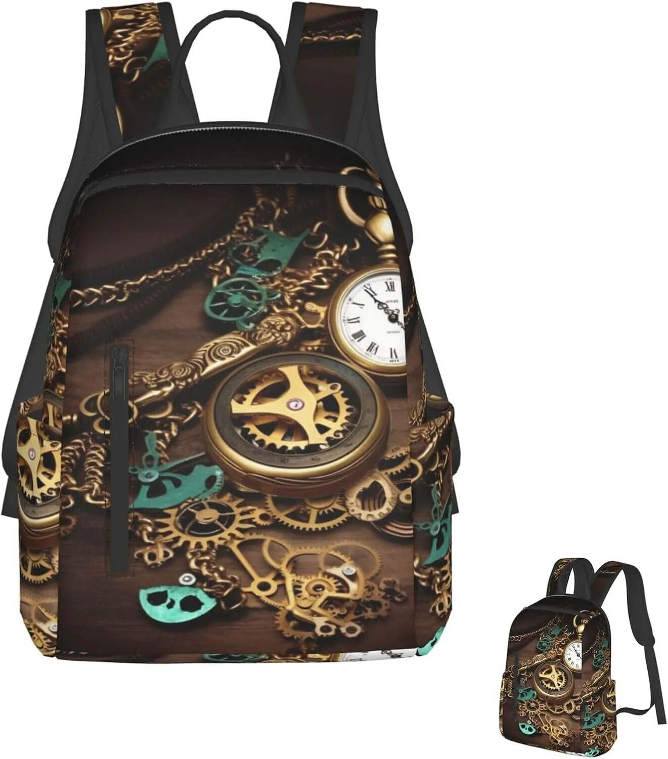 Steampunk Watches Keys and Chains Bookbag Travel Daypack Lightweight Hiking Backpack Casual horseshoe derrick bed dominance Laptop Backpack for Men Women 
