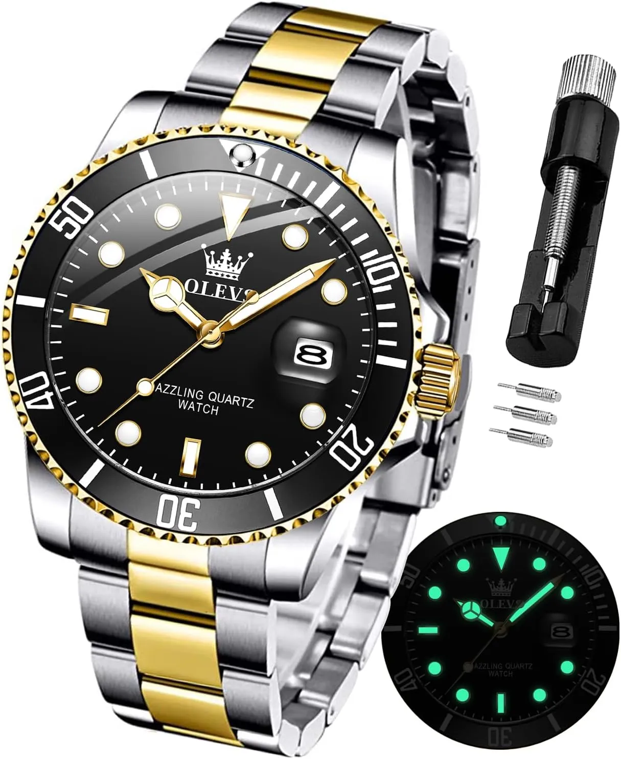 Steel Analog Quartz Chronograph Moon Phase Watch Waterproof carton poor Date Luminous Wrist Male Watches,Gift for Men OLEVS Watches for Men Stainless 