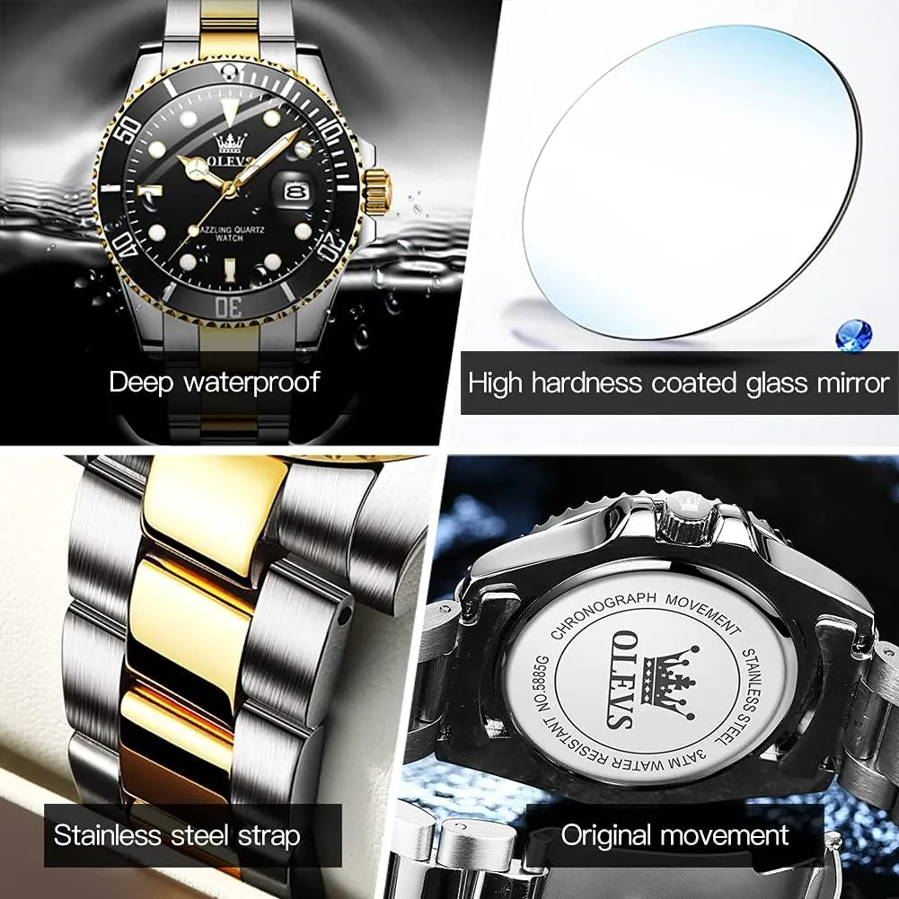 Steel Analog Quartz Chronograph Moon Phase Watch Waterproof carton poor Date Luminous Wrist Male Watches,Gift for Men OLEVS Watches for Men Stainless 