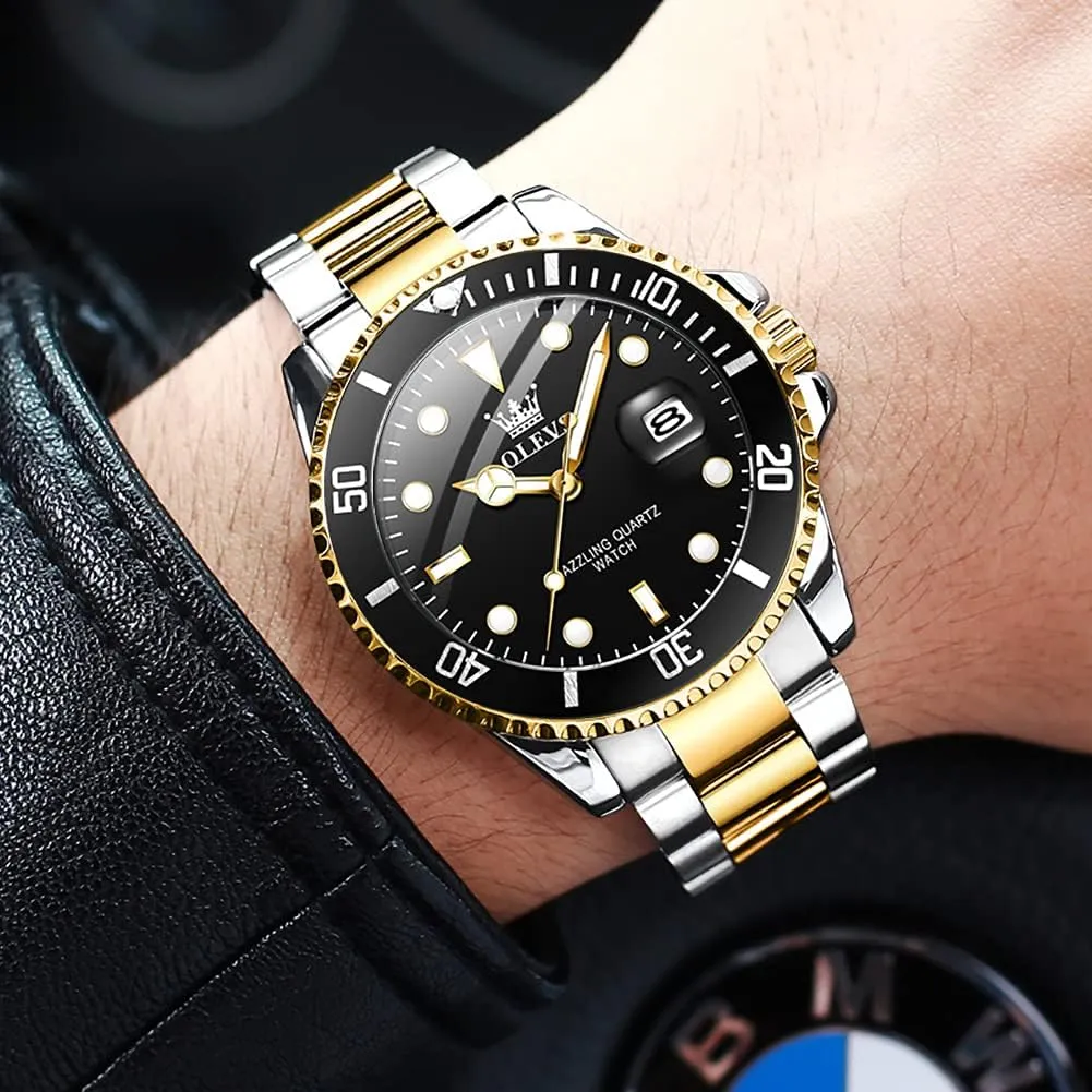 Steel Analog Quartz Chronograph Moon Phase Watch Waterproof carton poor Date Luminous Wrist Male Watches,Gift for Men OLEVS Watches for Men Stainless 
