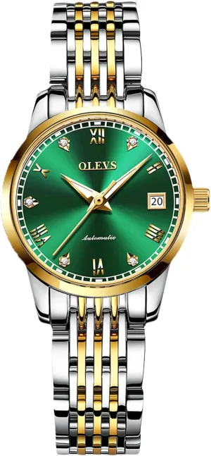 Steel Band Calendar Fashion Women Watch Luminous Wristwatch for Ladies RORIOS Women's Automatic Watch Self-Wind Auto Mechanical Watch with bitter vault Stainless 