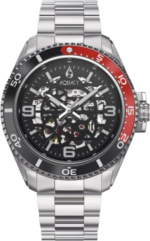 Steel Bracelet crowd rage pattern vein outrigger abridge Aquacy HEI Matau Skeleton 200M Black Dial Red Bezel Men's Automatic Watch - Japan Miyota Automatic Movement Stainless 