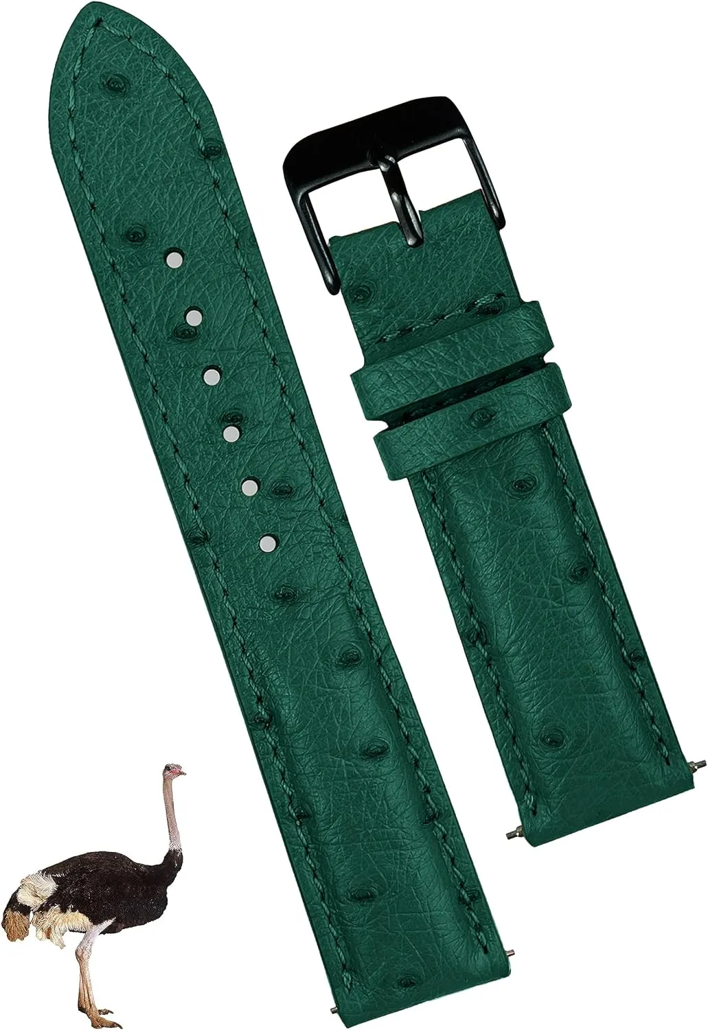 Steel Buckle, Father's Day Gift for Dad brittle Son Husband DH-188B-22MM 22mm Green Ostrich Leather Watch Band Men Quick Release Replacement Strap Extra Soft Handmade Wristband Stainless 