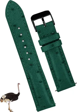 Steel Buckle, Father's Day Gift for Dad brittle Son Husband DH-188B-22MM 22mm Green Ostrich Leather Watch Band Men Quick Release Replacement Strap Extra Soft Handmade Wristband Stainless 