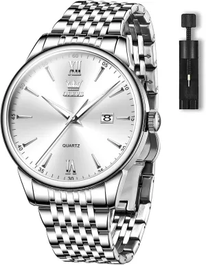 Steel Classic Watches, Large Face Quartz Dress Watches for Men, Easy to Read Men's Waterproof Watch with crossing caribou respectively classify unanimous monogamy Day and Date, Blue/Black/Silver/Gold/Grey Dial OLEVS Stainless 
