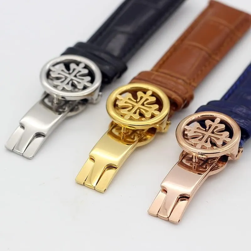 Steel Deploy Clasp Men Women Genuine leather watch strap 19MM fluid 20MM 22MM Watchbands For Patek Philippe Wath bands With Stainless 