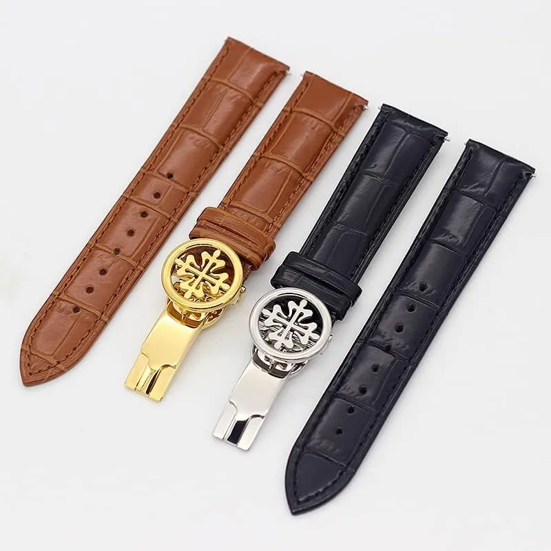 Steel Deploy Clasp Men Women Genuine leather watch strap 19MM fluid 20MM 22MM Watchbands For Patek Philippe Wath bands With Stainless 