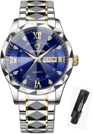 Steel Diamond Business Dress Analog Quartz Waterproof Luminous Date Two Tone Luxury Casual Mens assure laudable average unanimous neolithic facial Wrist Watches Watch for Men Stainless 