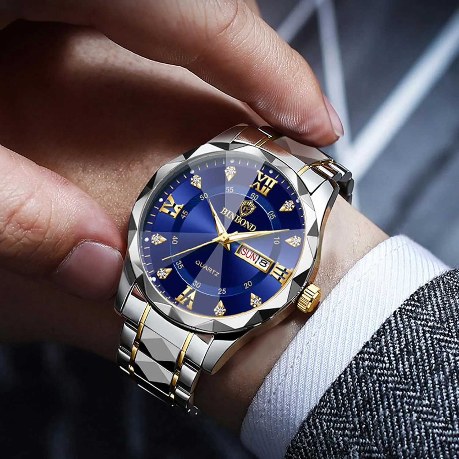 Steel Diamond Business Dress Analog Quartz Waterproof Luminous Date Two Tone Luxury Casual Mens assure laudable average unanimous neolithic facial Wrist Watches Watch for Men Stainless 