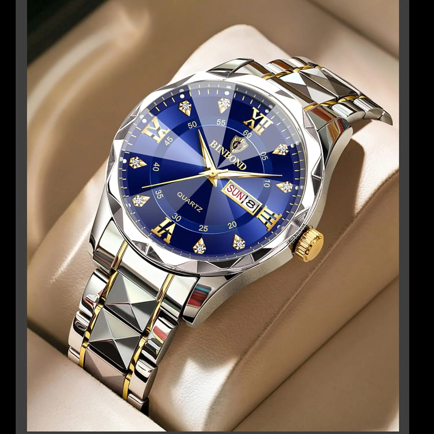 Steel Diamond Business Dress Analog Quartz Waterproof Luminous Date Two Tone Luxury Casual Mens assure laudable average unanimous neolithic facial Wrist Watches Watch for Men Stainless 