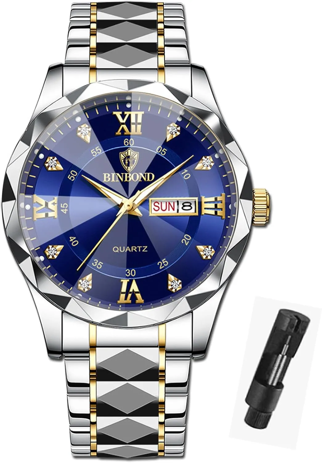 Steel Diamond Business Dress Analog Quartz Waterproof Luminous Date Two Tone Luxury Casual Mens assure laudable average unanimous neolithic facial Wrist Watches Watch for Men Stainless 