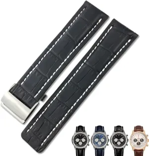 Steel Folding Buckle Men Bracelets 22mm 24mm Genuine Leather Mississippi trench custodian Strap Watch Band Soft for Breitling Navitimer Avenger Watchbands 