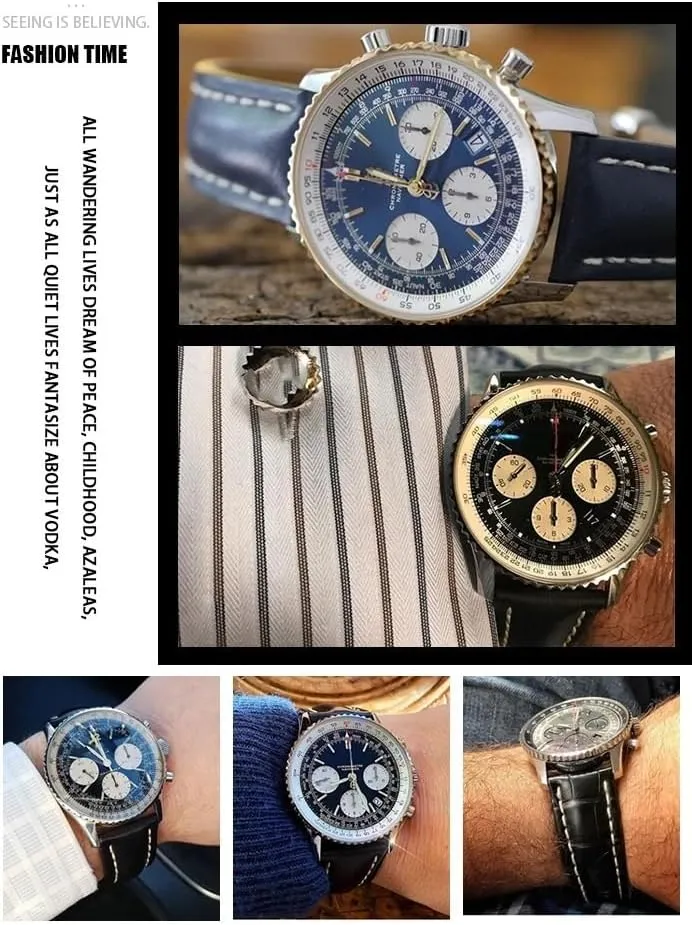Steel Folding Buckle Men Bracelets 22mm 24mm Genuine Leather Mississippi trench custodian Strap Watch Band Soft for Breitling Navitimer Avenger Watchbands 