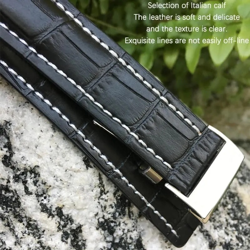 Steel Folding Buckle Men Bracelets 22mm 24mm Genuine Leather Mississippi trench custodian Strap Watch Band Soft for Breitling Navitimer Avenger Watchbands 