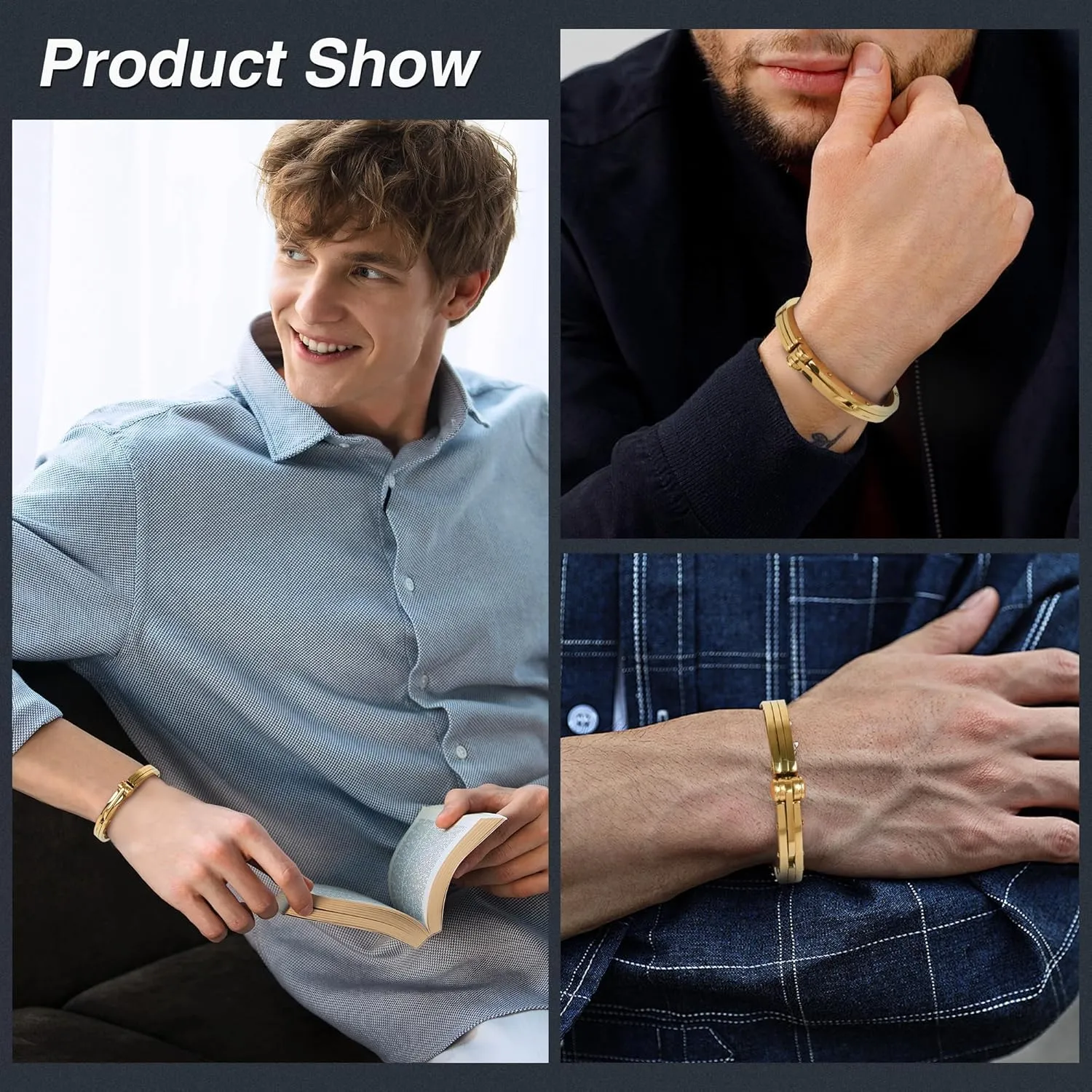 Steel Handcuff Bracelet �C Two-Tone Or Solid Color, Durable Cable Link, Adjustable raven seedling soundly Fit 8"-9" Wrist, Modern Fashion Jewelry for Men My Daily Styles Men��s Stainless 