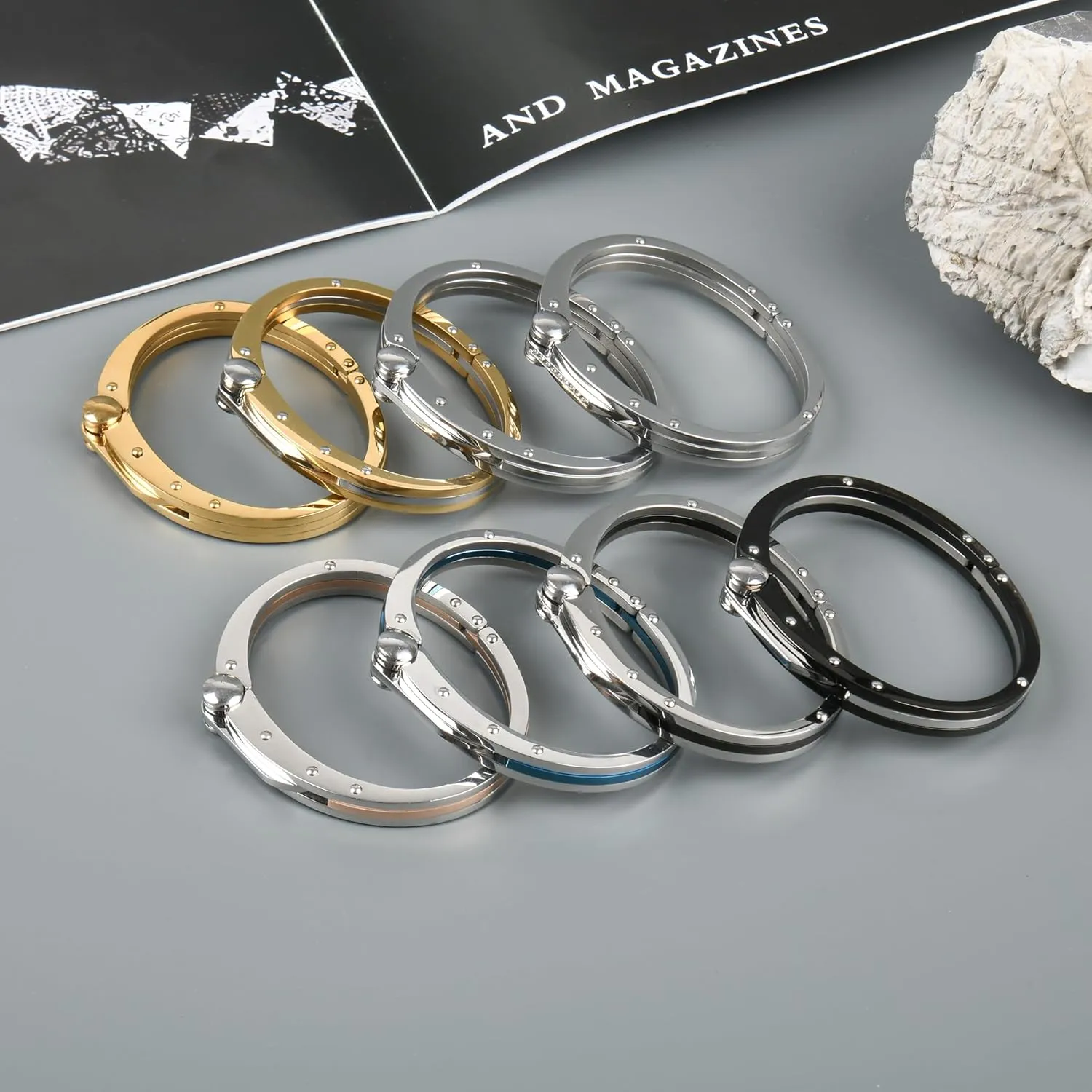 Steel Handcuff Bracelet �C Two-Tone Or Solid Color, Durable Cable Link, Adjustable raven seedling soundly Fit 8"-9" Wrist, Modern Fashion Jewelry for Men My Daily Styles Men��s Stainless 