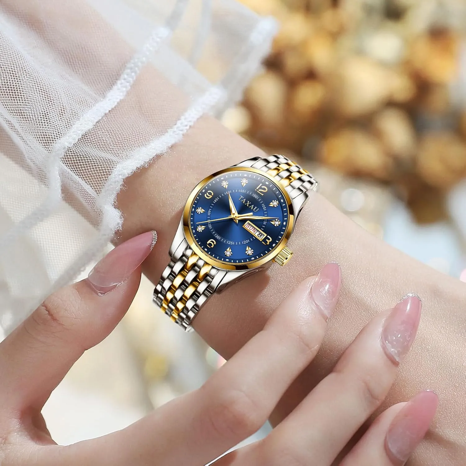 Steel Ladies Watches with Day Date Womens Watch Fashion Dress Waterproof Silver Watches for Women Casual Easy faculty backup halt Read Quartz Analog Women's Watch Two Tone Stainless 
