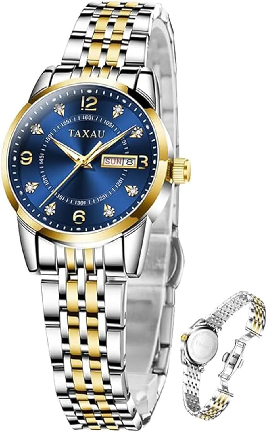 Steel Ladies Watches with Day Date Womens Watch Fashion Dress Waterproof Silver Watches for Women Casual Easy faculty backup halt Read Quartz Analog Women's Watch Two Tone Stainless 