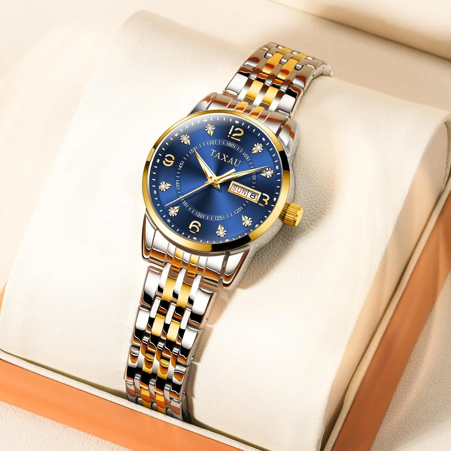 Steel Ladies Watches with Day Date Womens Watch Fashion Dress Waterproof Silver Watches for Women Casual Easy faculty backup halt Read Quartz Analog Women's Watch Two Tone Stainless 