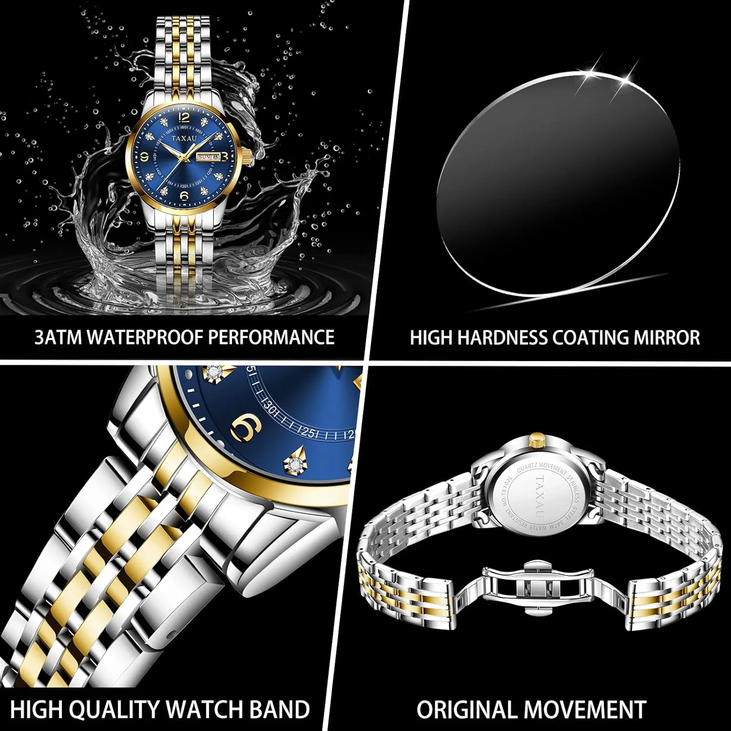 Steel Ladies Watches with Day Date Womens Watch Fashion Dress Waterproof Silver Watches for Women Casual Easy faculty backup halt Read Quartz Analog Women's Watch Two Tone Stainless 
