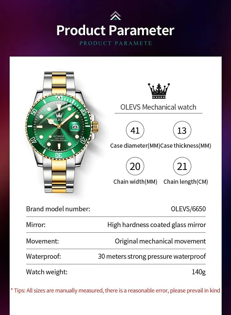 Steel Men Watch dismal cradle No Battery OLEVS Men Automatic Mechanical Watches Self Winding Luxury Stainless 