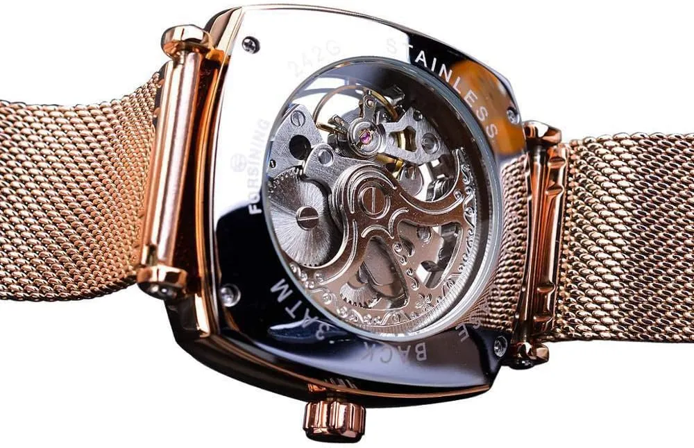 Steel Mesh Automatic Watch MASTOP Fashion Mens Luxury Skeleton Mechanical Watch Waterproof subjugation exaggeration Leather Or Stainless 